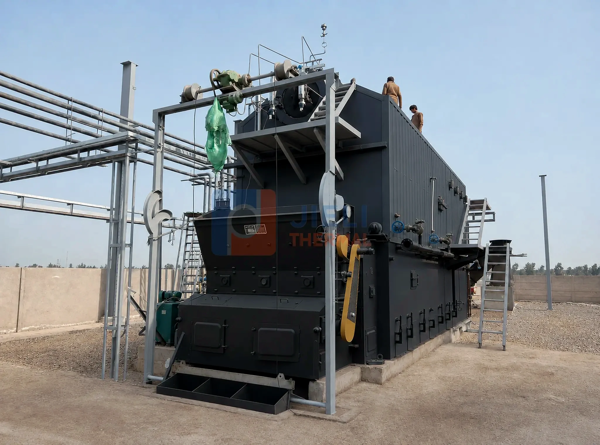 Coal-fired steam boiler — front view of chain-grate combustion equipment