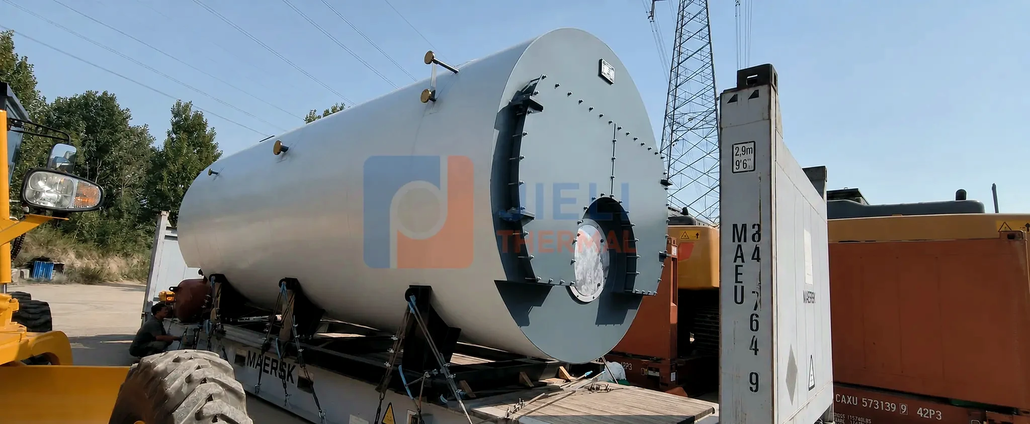Gas / oil-fired steam boiler — boiler body prepared for crane loading