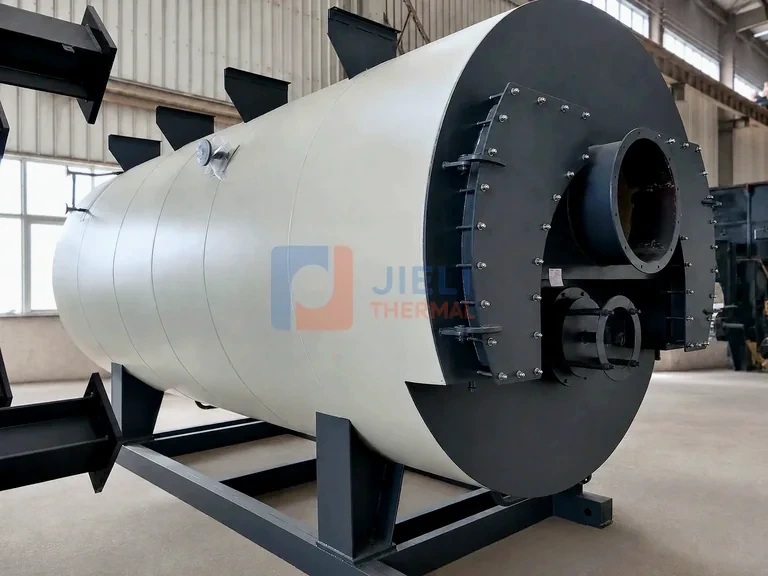 Gas-fired steam boiler shell in the workshop
