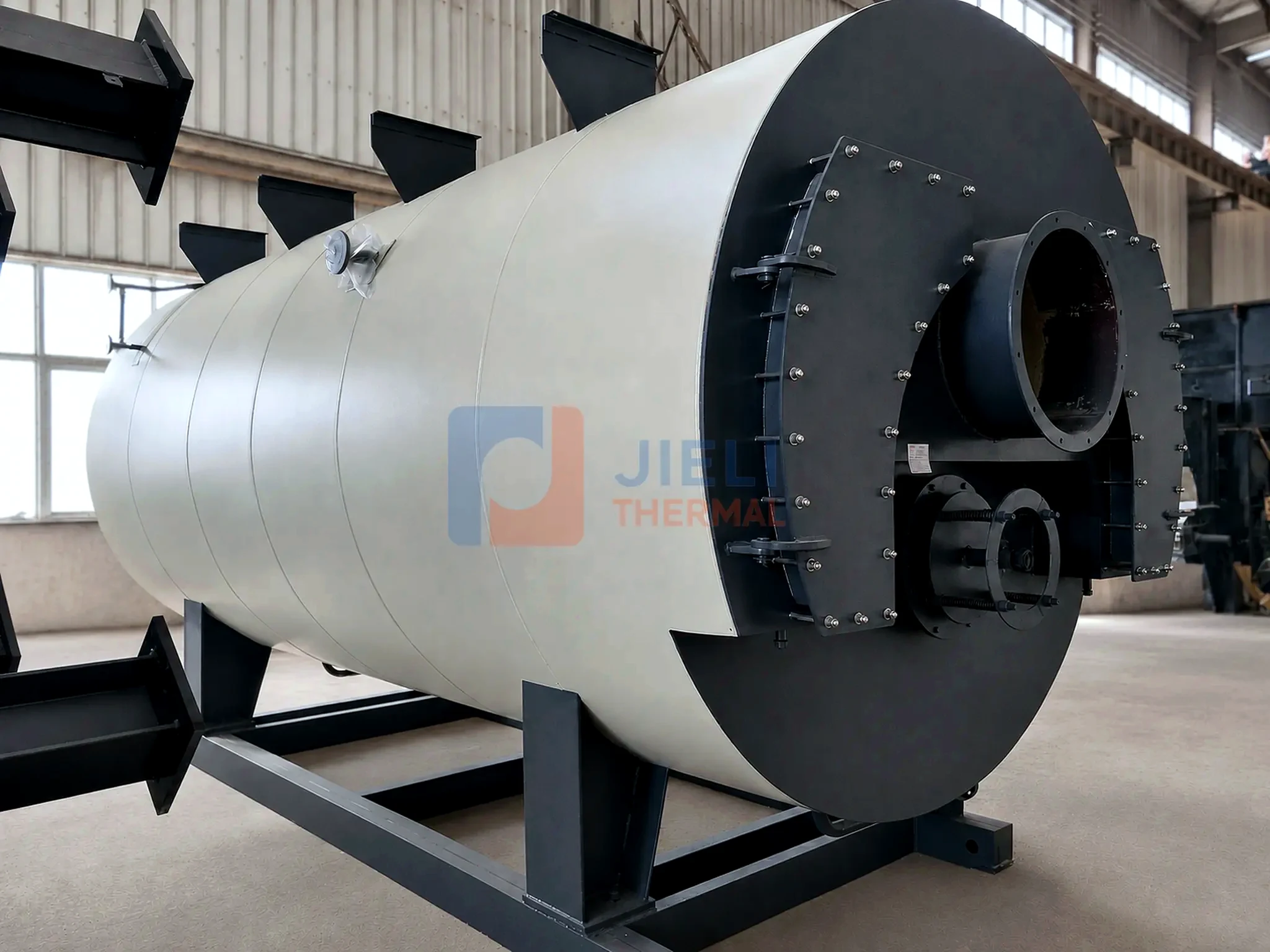 Gas / oil-fired steam boiler — shell body front view before burner installation