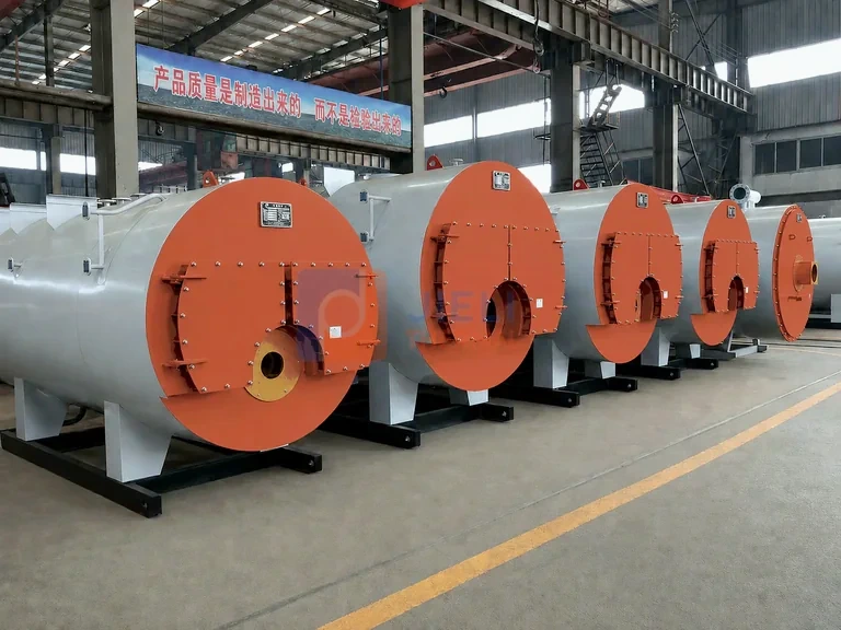 Industrial gas-fired steam boilers in the workshop