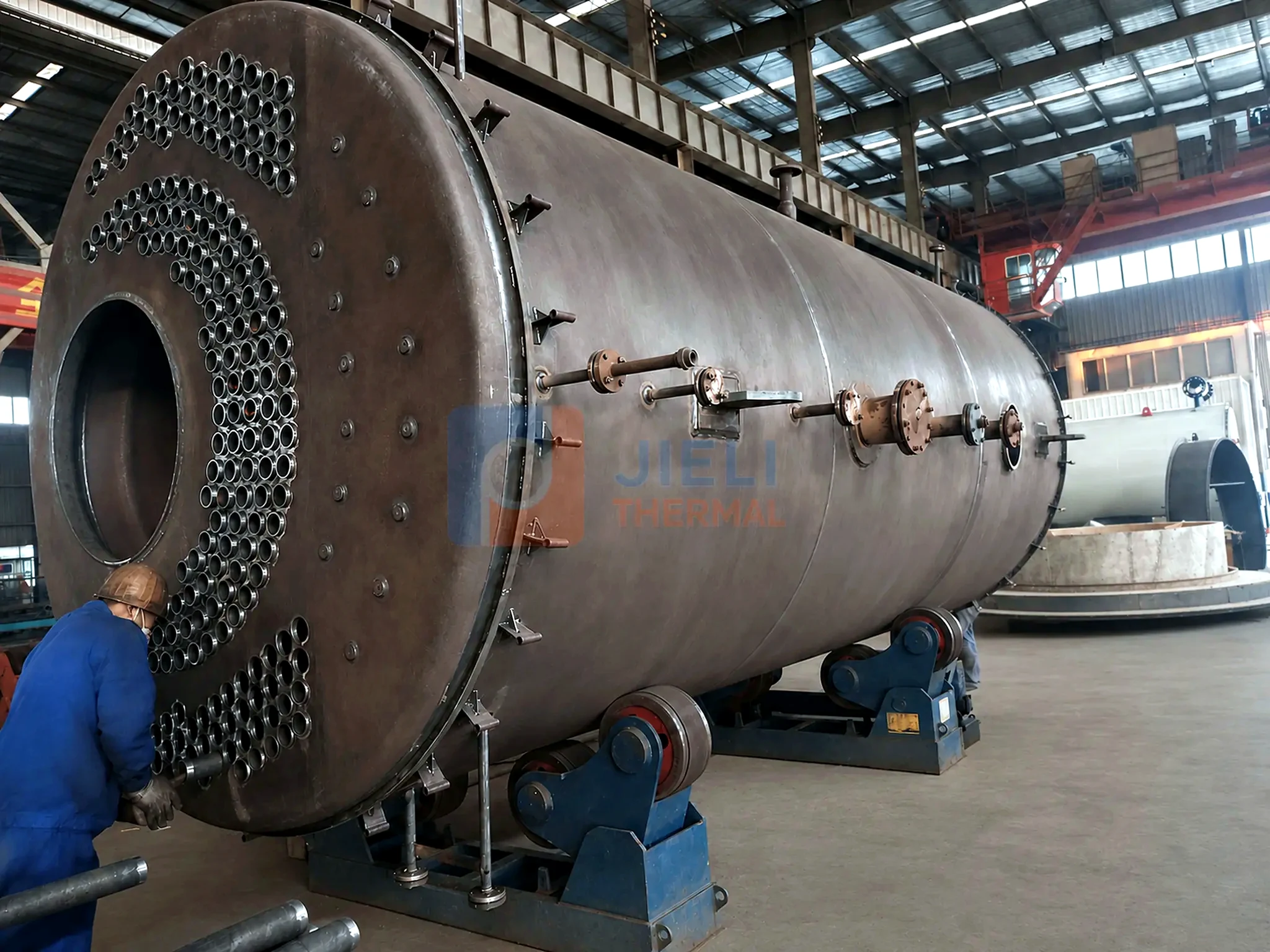 Gas / oil-fired steam boiler — tube-sheet welding during pressure-part fabrication