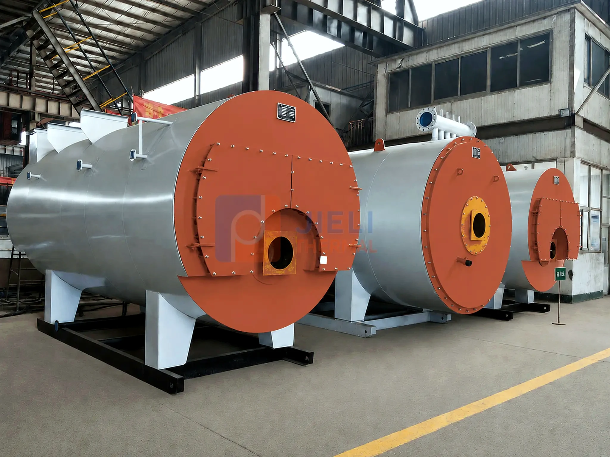 Steam boiler bodies arranged for assembly in the workshop
