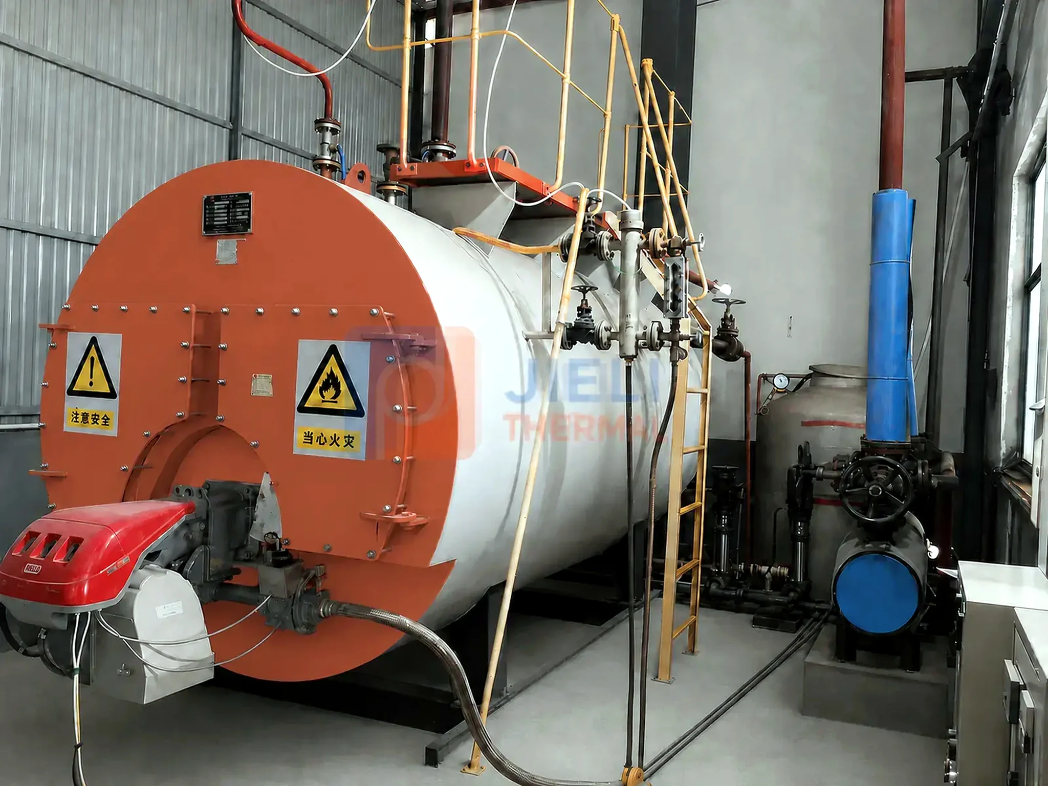 WNS wet-back gas steam boiler installed in an industrial boiler room
