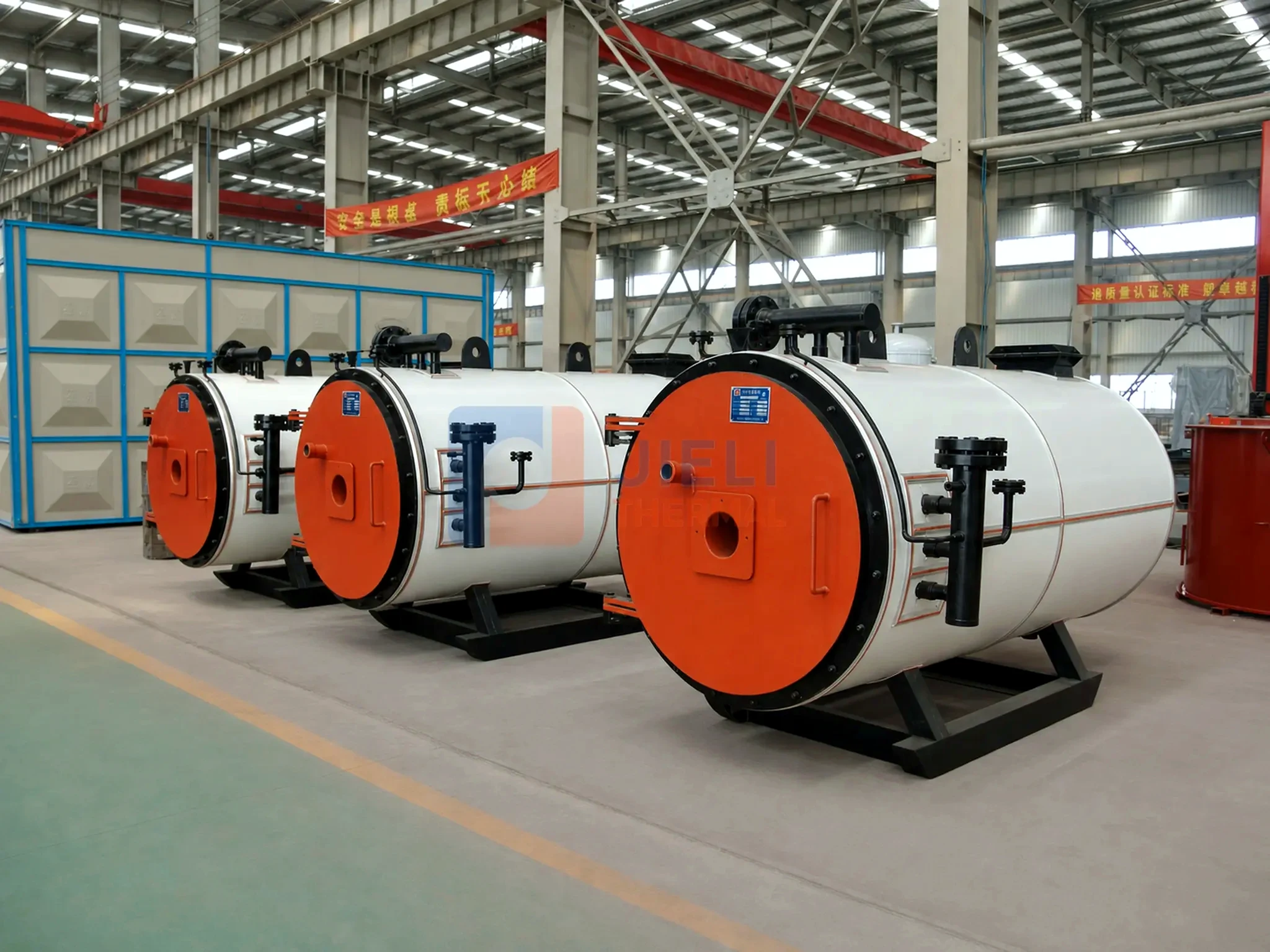 Gas-fired thermal oil heaters arranged in the production workshop