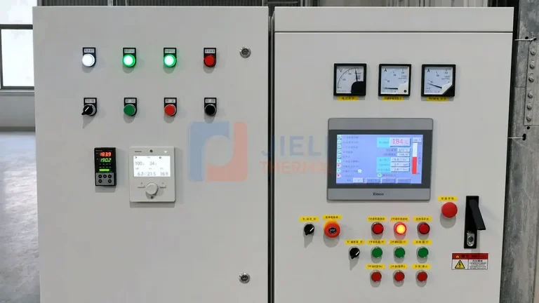 Thermal oil heater control panel for monitoring startup conditions
