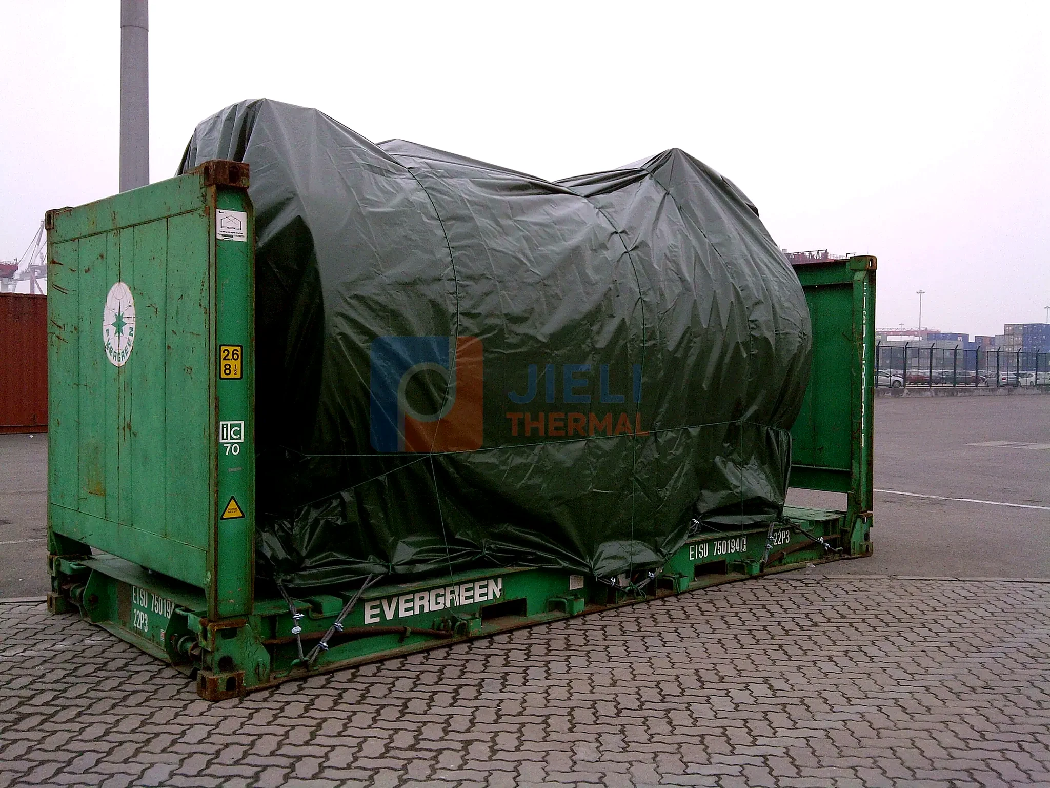 Industrial boiler export delivery — gas-fired heater protected for container export