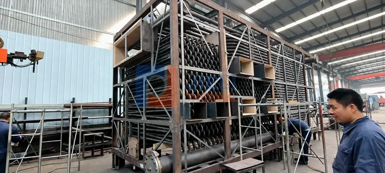 Thermal oil heater heat-transfer coil assembly in manufacture