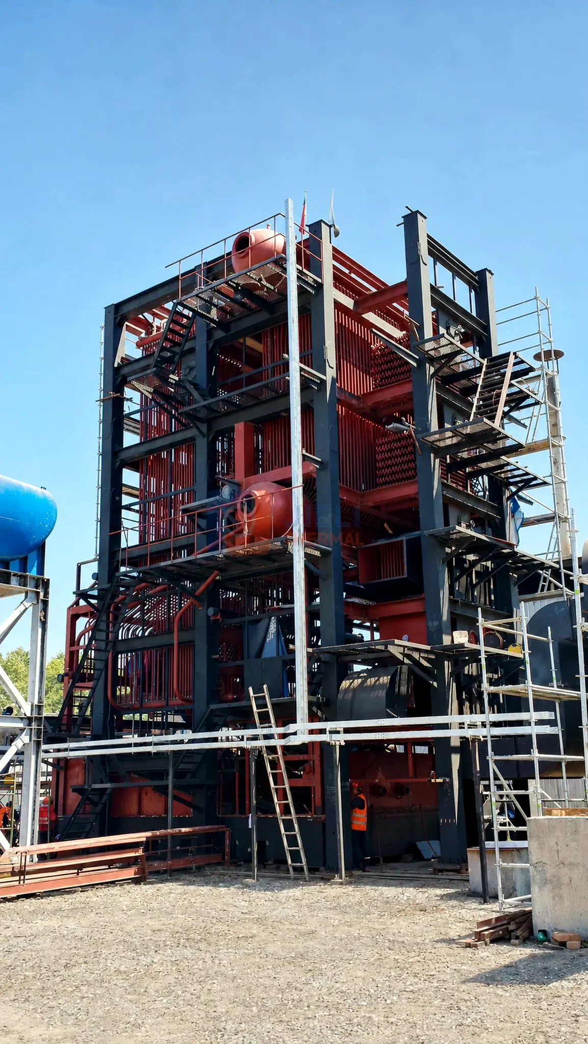 Industrial boiler structure during project installation