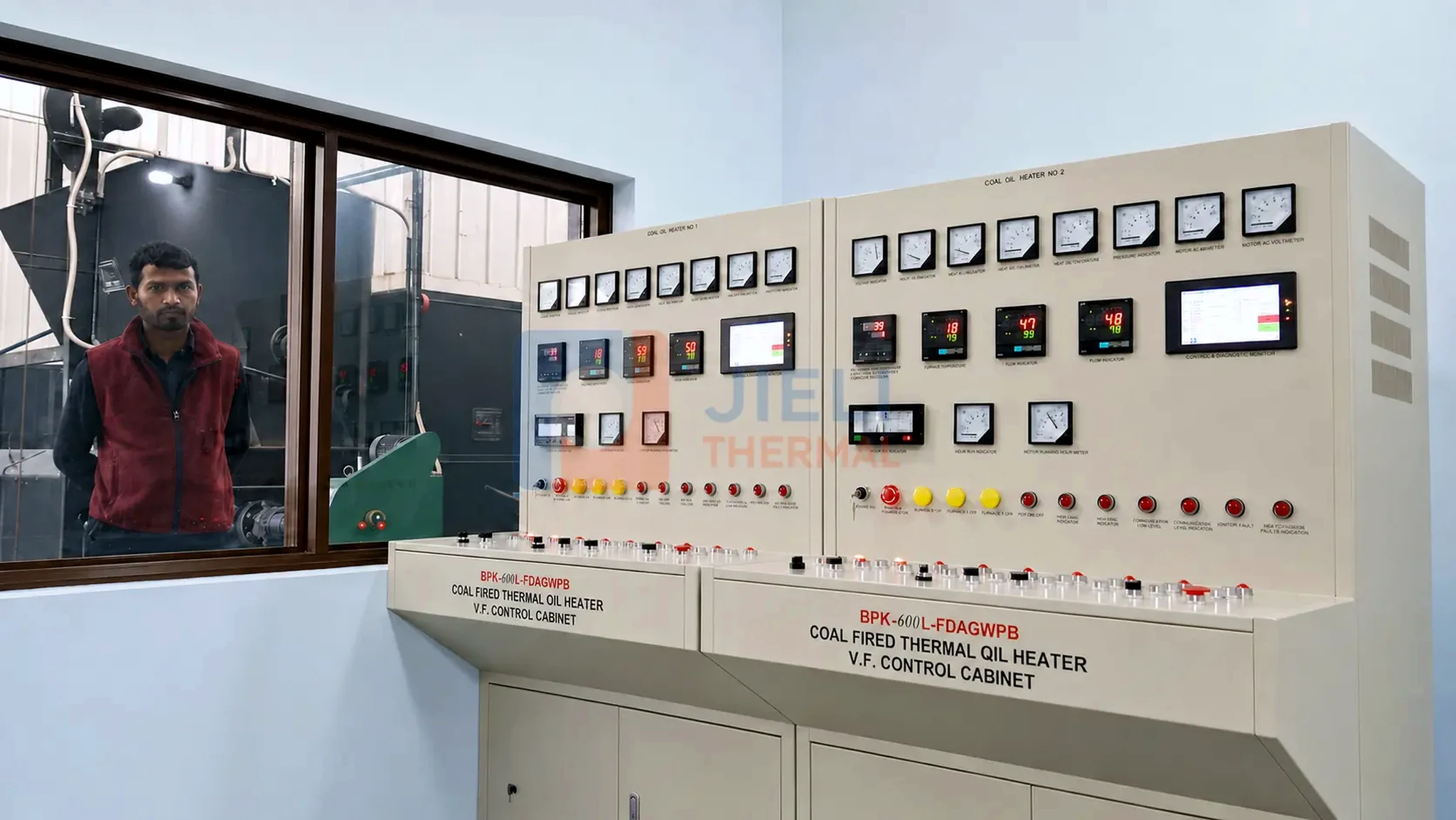 Automatic negative-pressure boiler control system with PLC and HMI