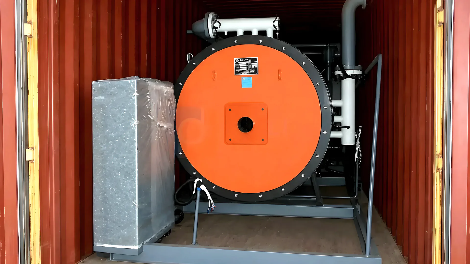 Chaudière à huile thermique au gaz sécurisée dans un conteneur d'exportation