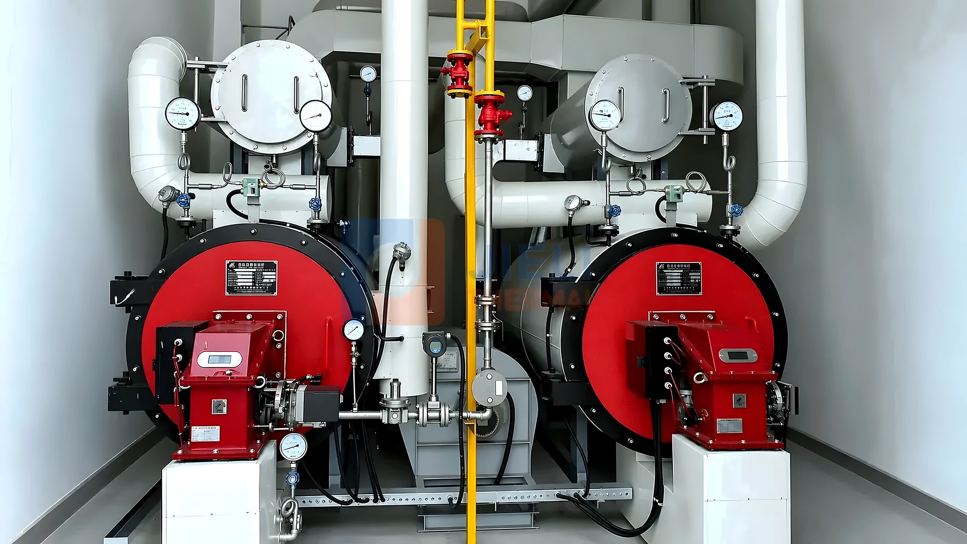 Gas-fired thermal oil heaters with waste-heat combustion-air preheaters