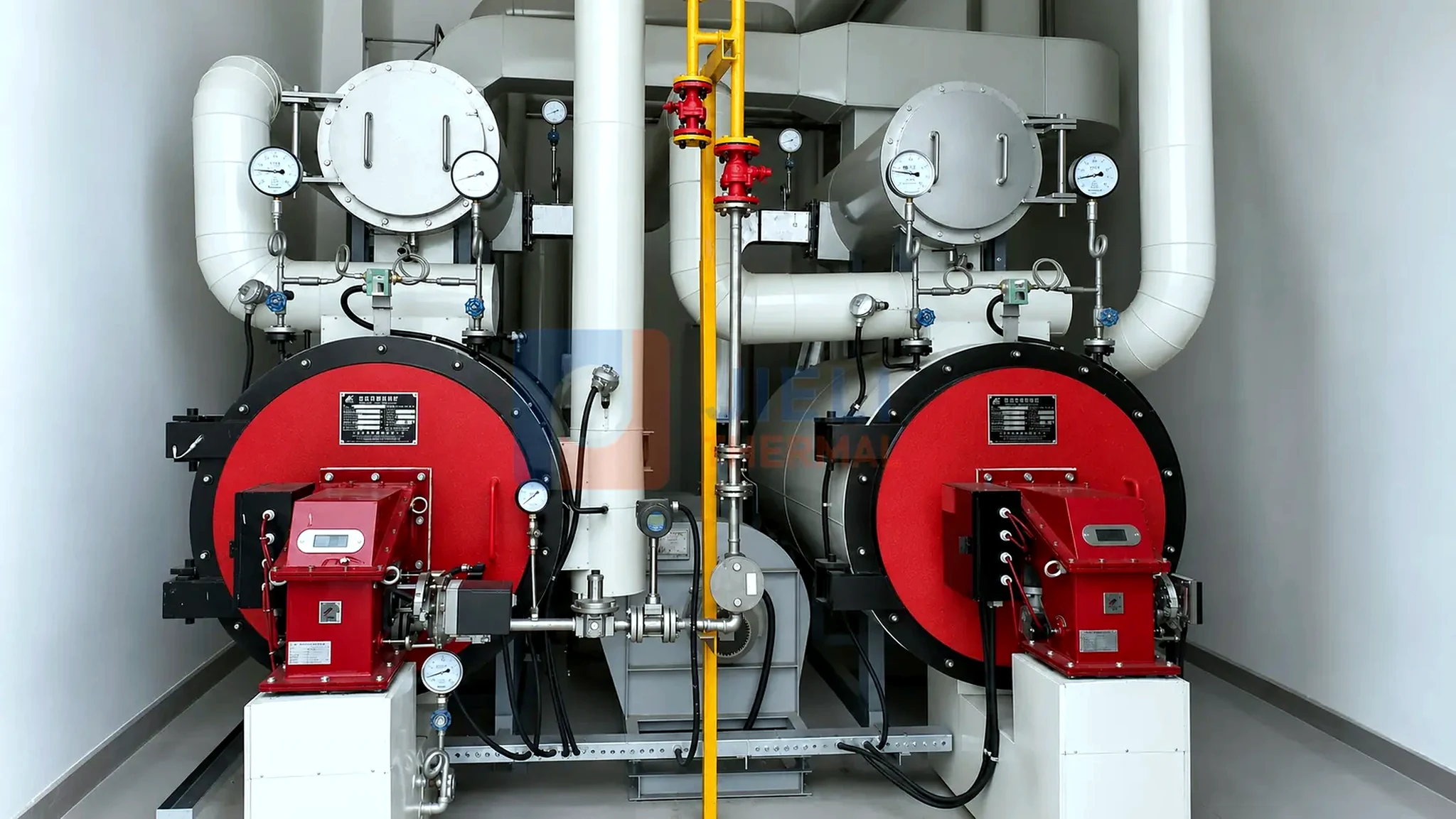 Gas-fired thermal oil heaters with waste-heat air preheaters
