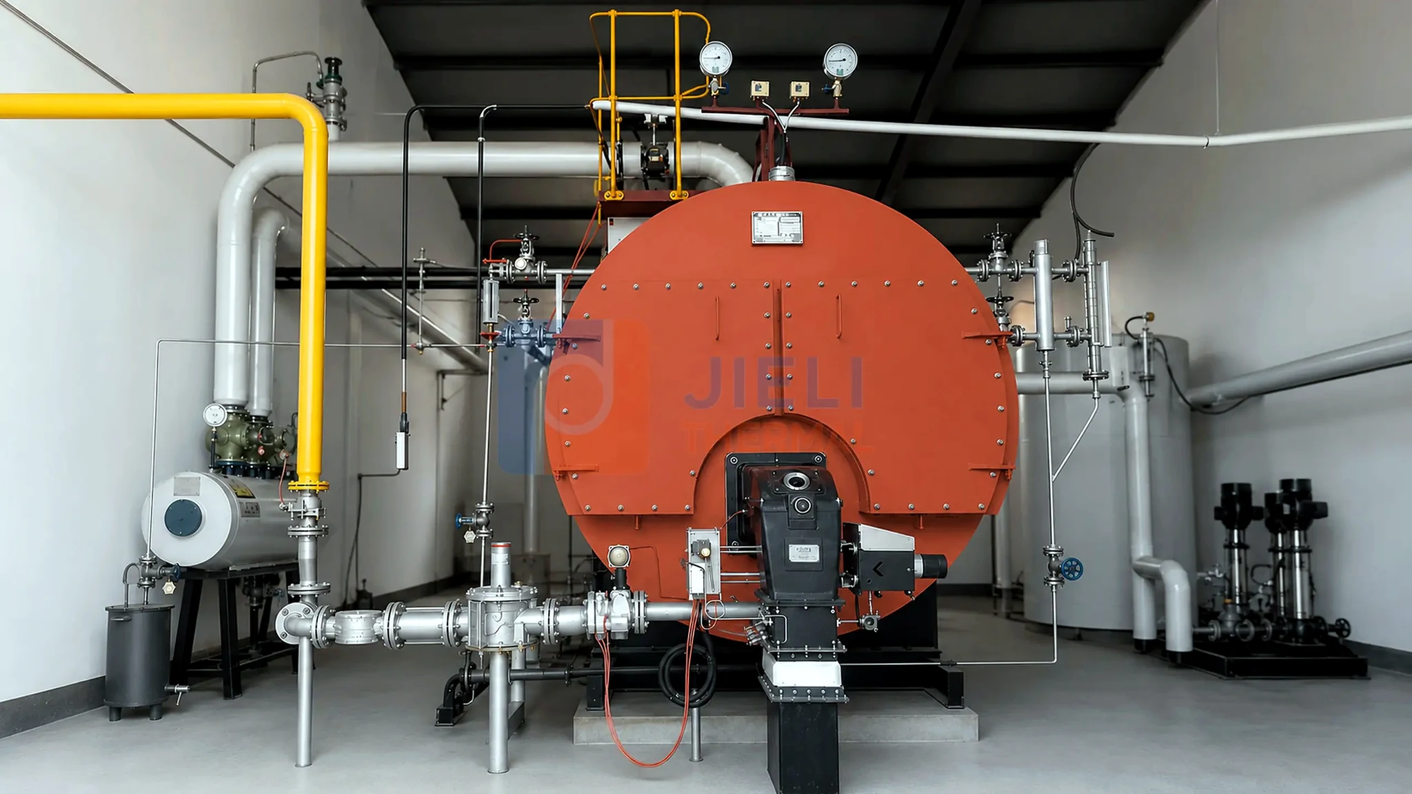 WNS wet-back gas-fired steam boiler with burner and gas train