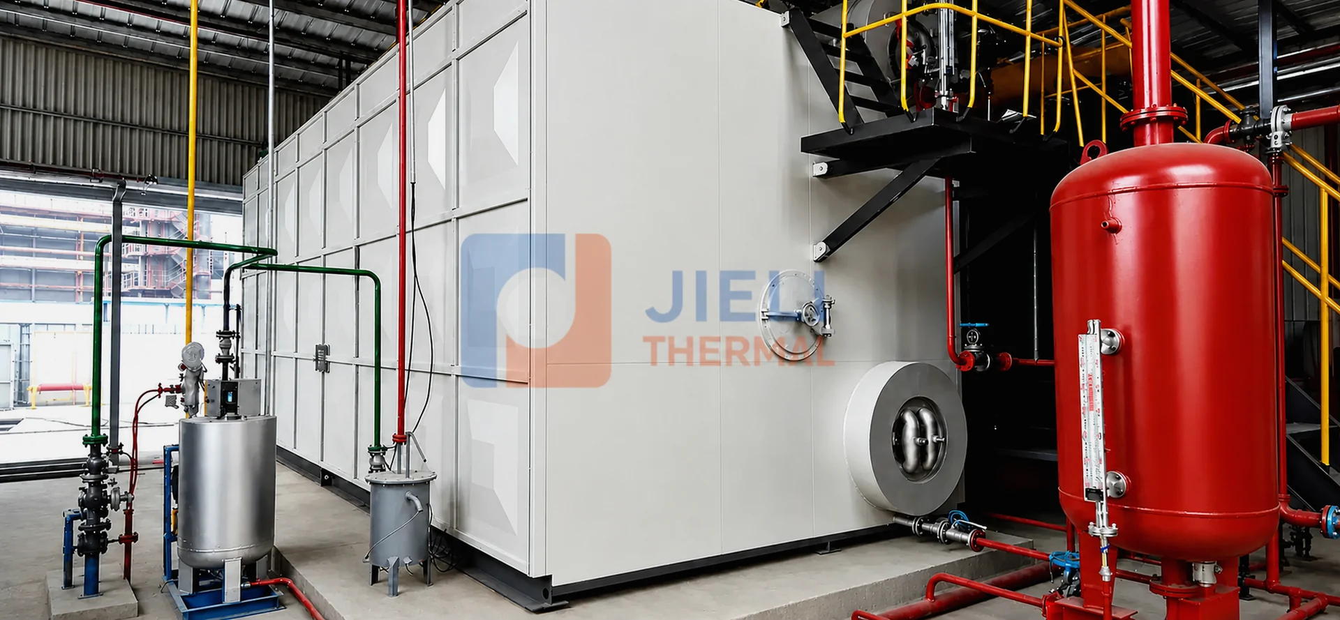 Packaged water-tube gas steam boiler system inside the JIELI workshop