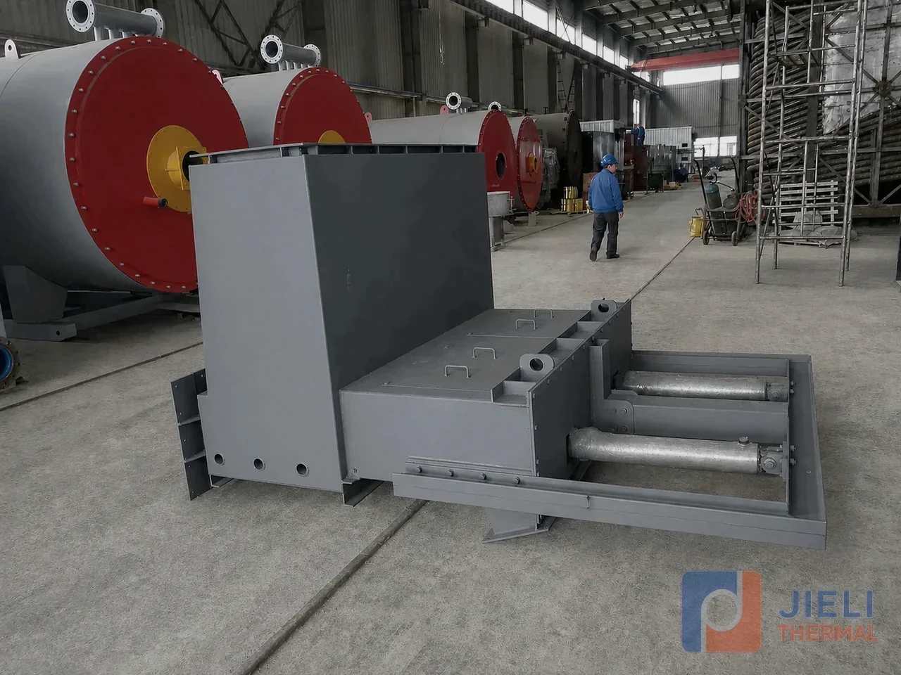 Biomass thermal oil heater automatic feeding and pusher system in the manufacturing workshop