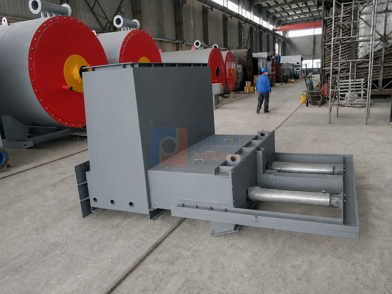 Biomass thermal oil heater automatic feeding and pusher system in the manufacturing workshop