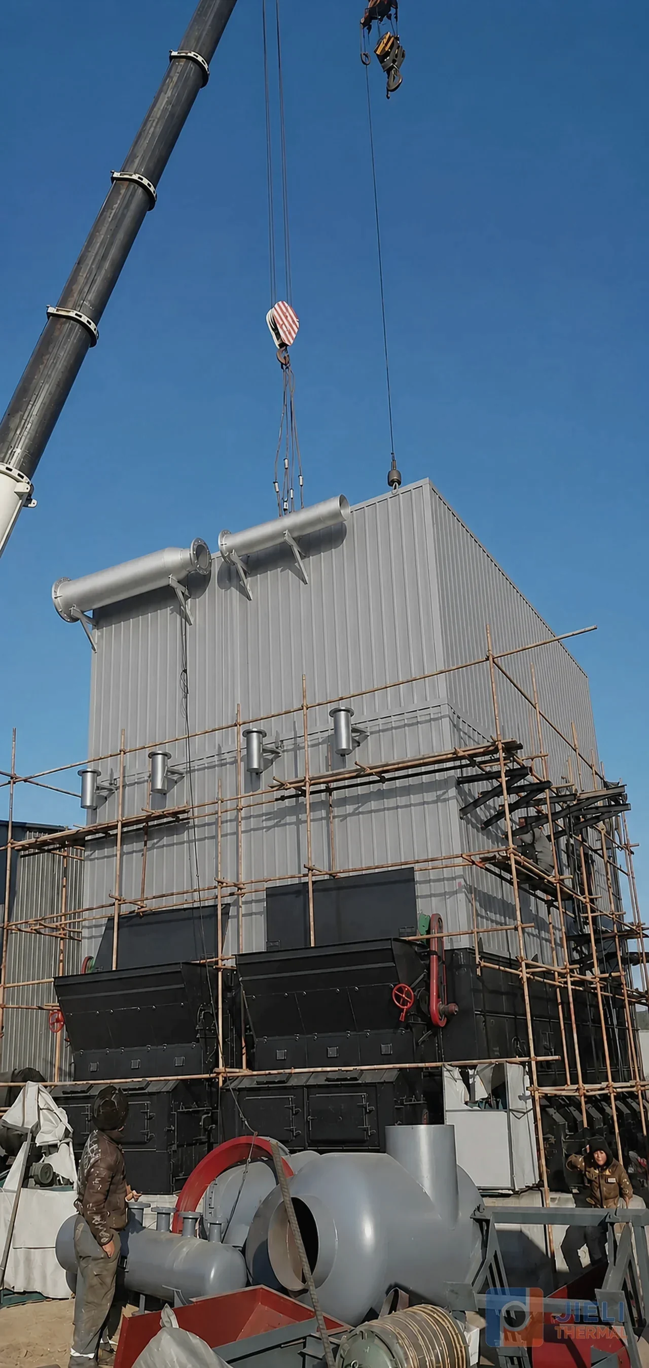 Vertical view of Ethiopia 25 million kcal biomass thermal oil heater during installation