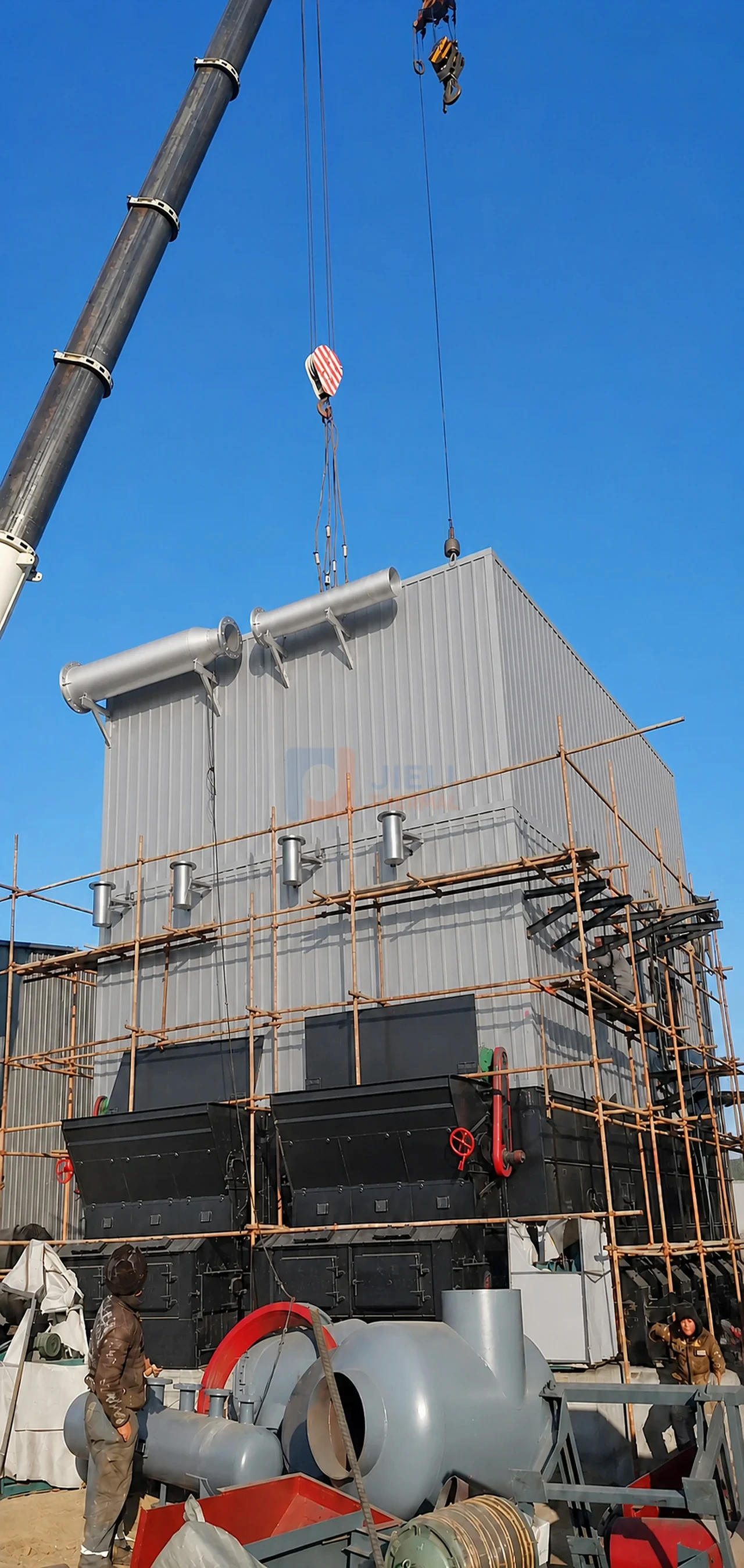 Vertical view of Ethiopia 25,000,000 kcal biomass thermal oil heater during installation