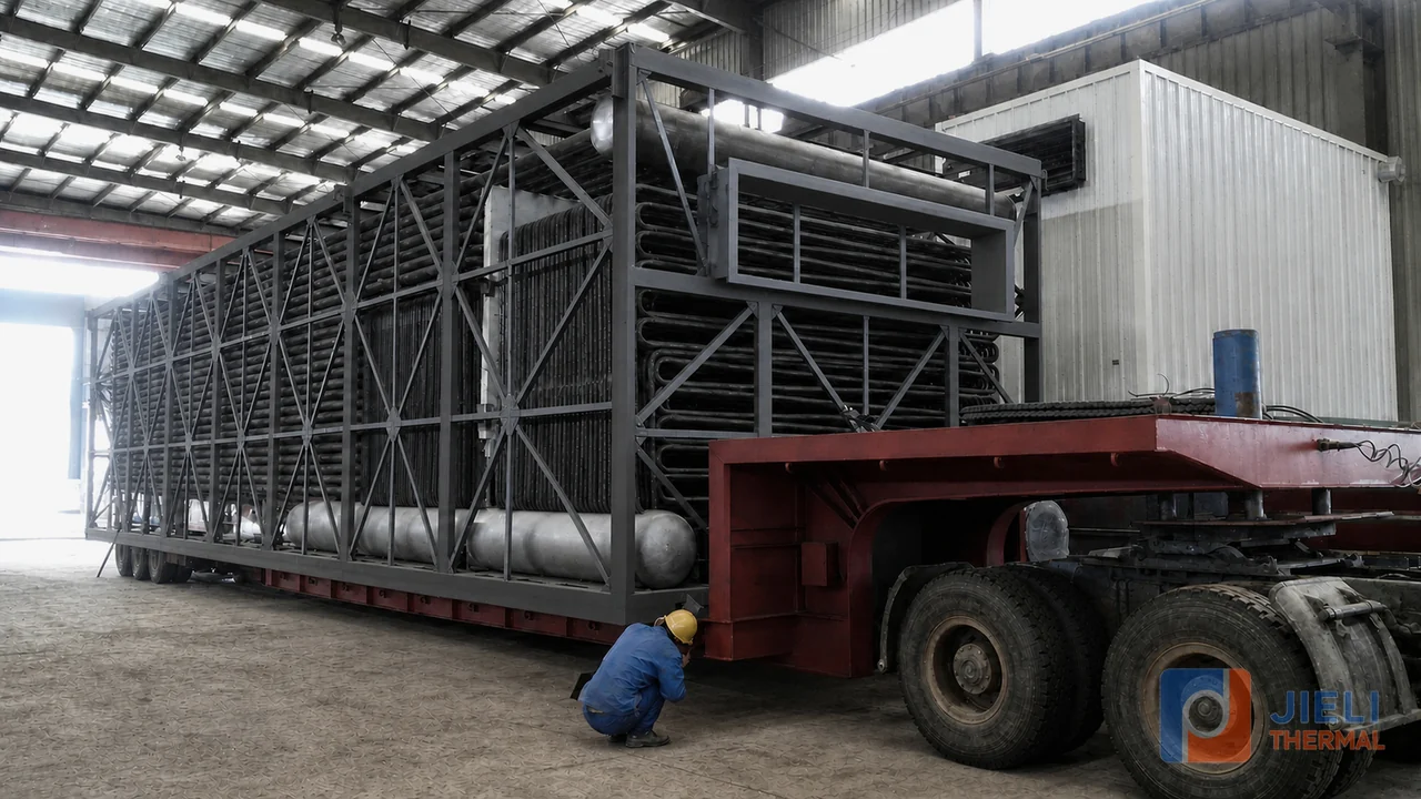 Indonesia 20 million kcal biomass thermal oil heater loaded on a heavy transport trailer