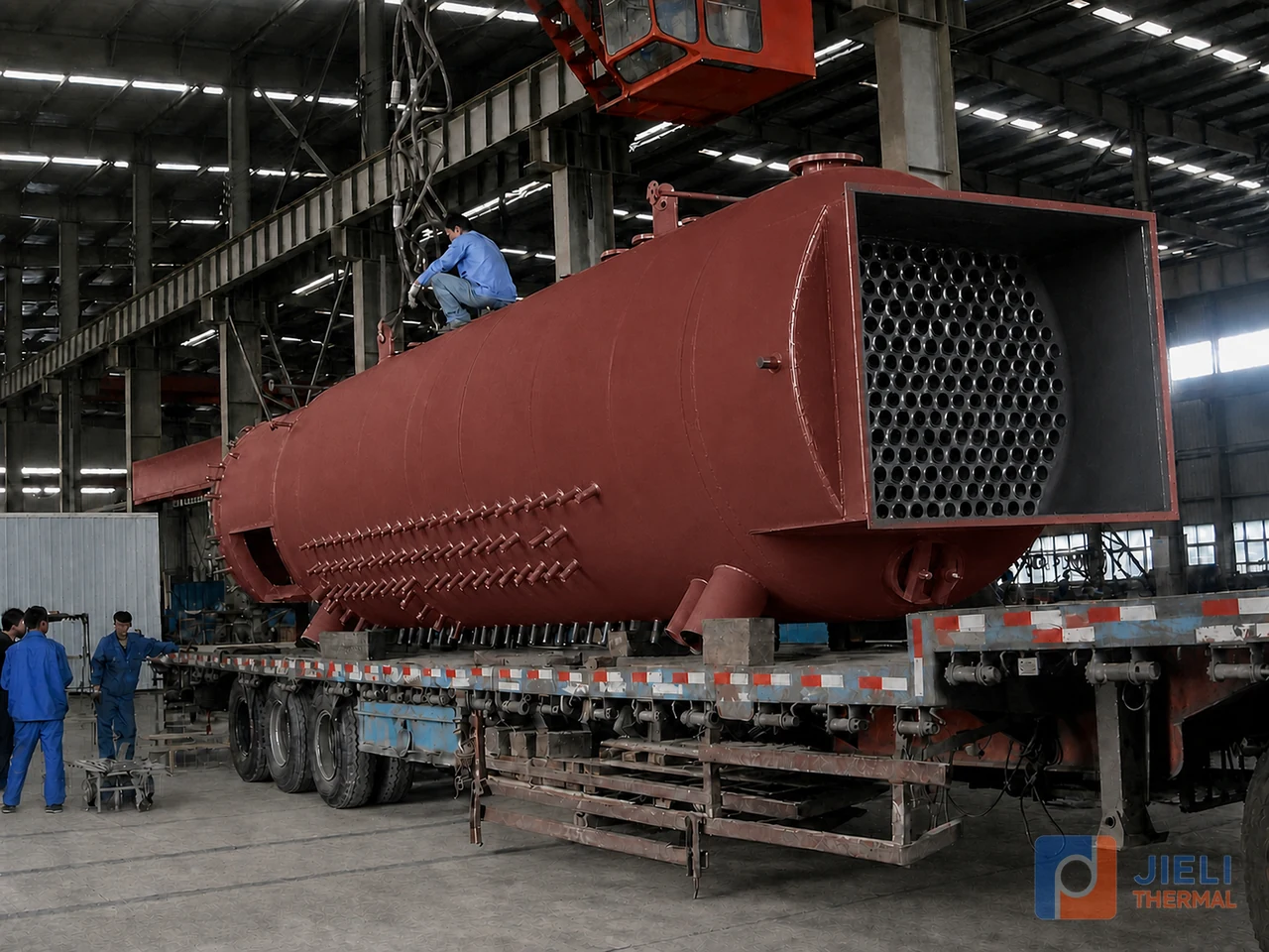Indonesia 30 tonne per hour shell-type steam boiler during workshop loading