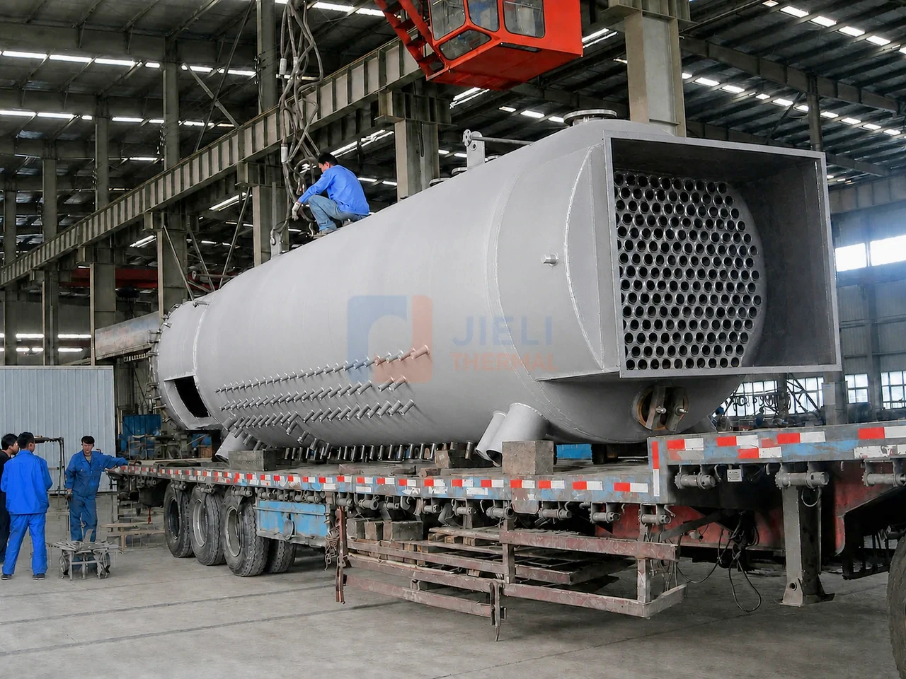 Indonesia 30 tonne per hour shell-type steam boiler during workshop loading