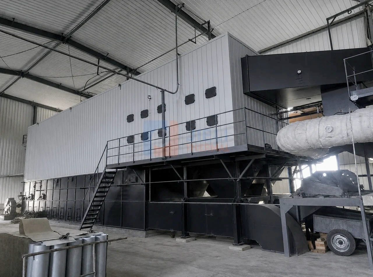 South Africa 25,000,000 kcal coal-fired thermal oil heater with light-gray cladding and service platforms