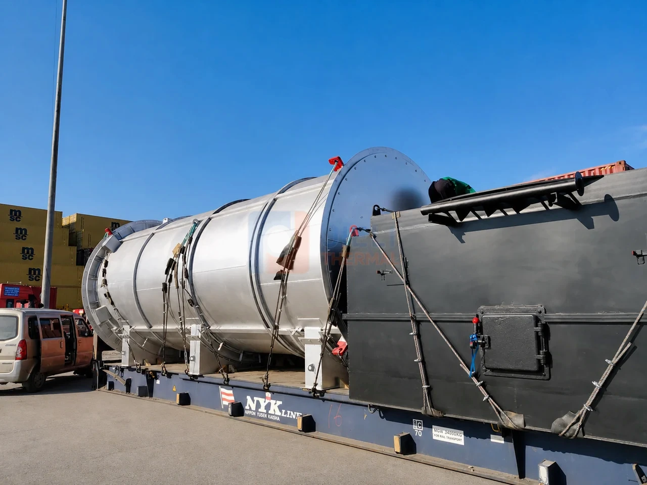 Sri Lanka 4,000,000 kcal/h biomass thermal oil heater with matte combustion chamber and silver-clad heater body prepared for shipment