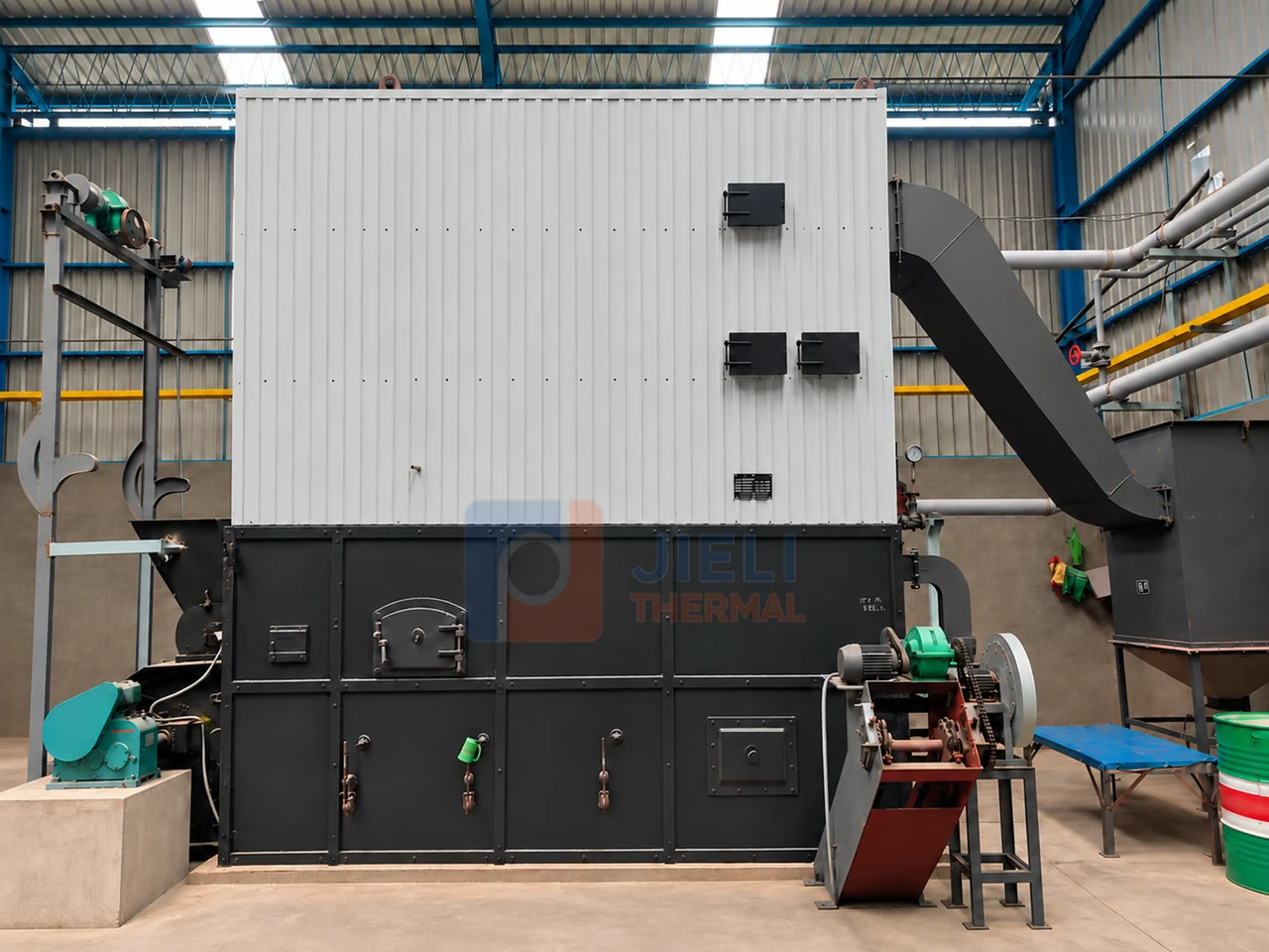 Indonesia 1,200,000 kcal/h palm kernel shell thermal oil heater, installed side view