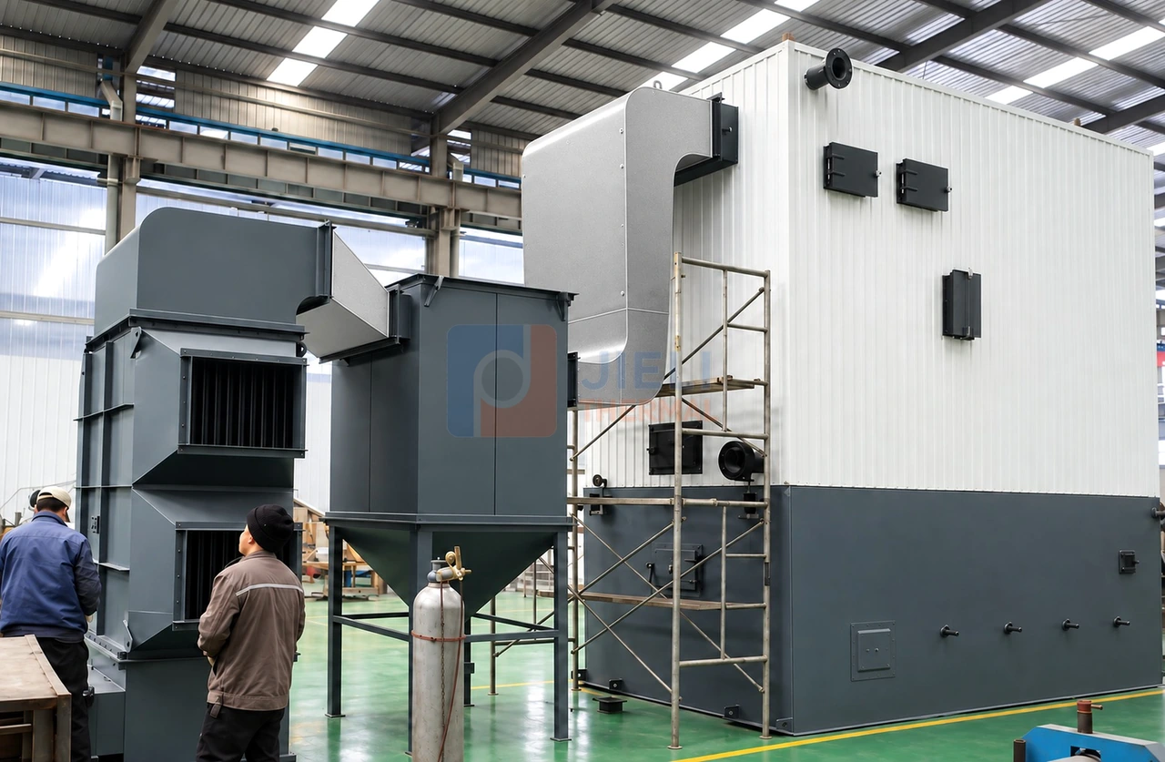 YLW250 2800 kW biomass thermal oil heater for Surabaya, Indonesia — workshop equipment view